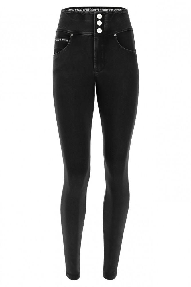 HLAČE N.O.W.®, VISOK STRUK, SLIM FIT,  CRNE S EFEKTOM  TRAPERA