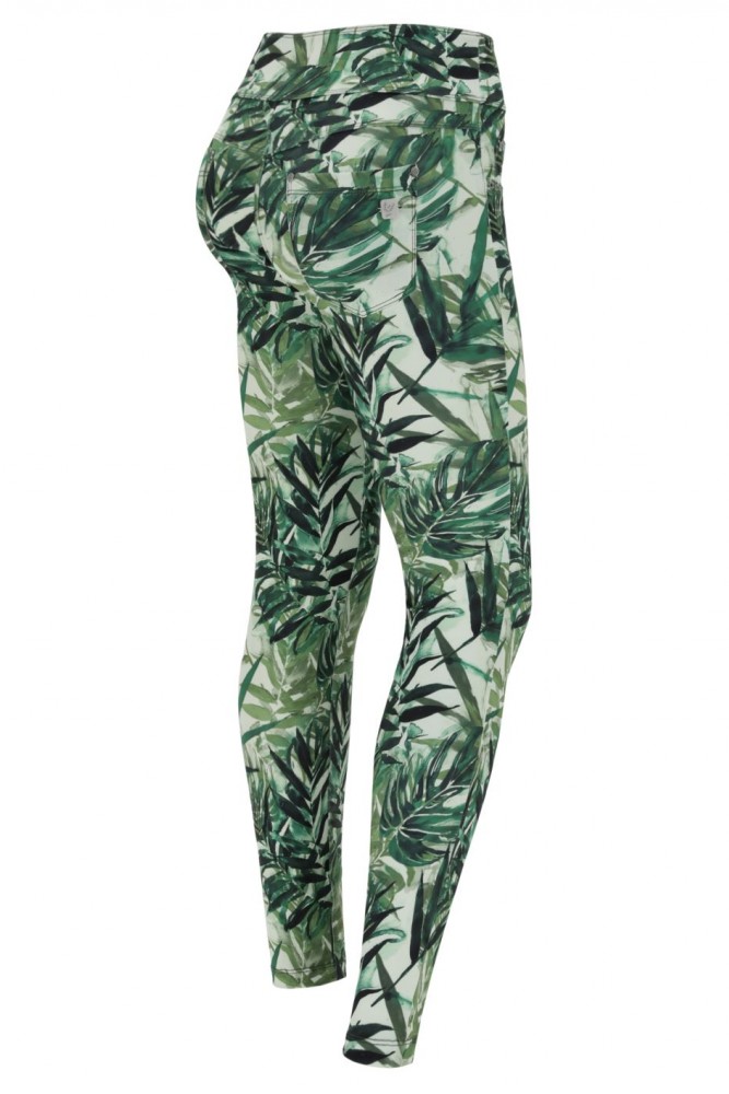 N.O.W.® HLAČE, VIŠJI PREPOGLJIV PAS, S TROPSKIM POTISKOM, SLIM FIT