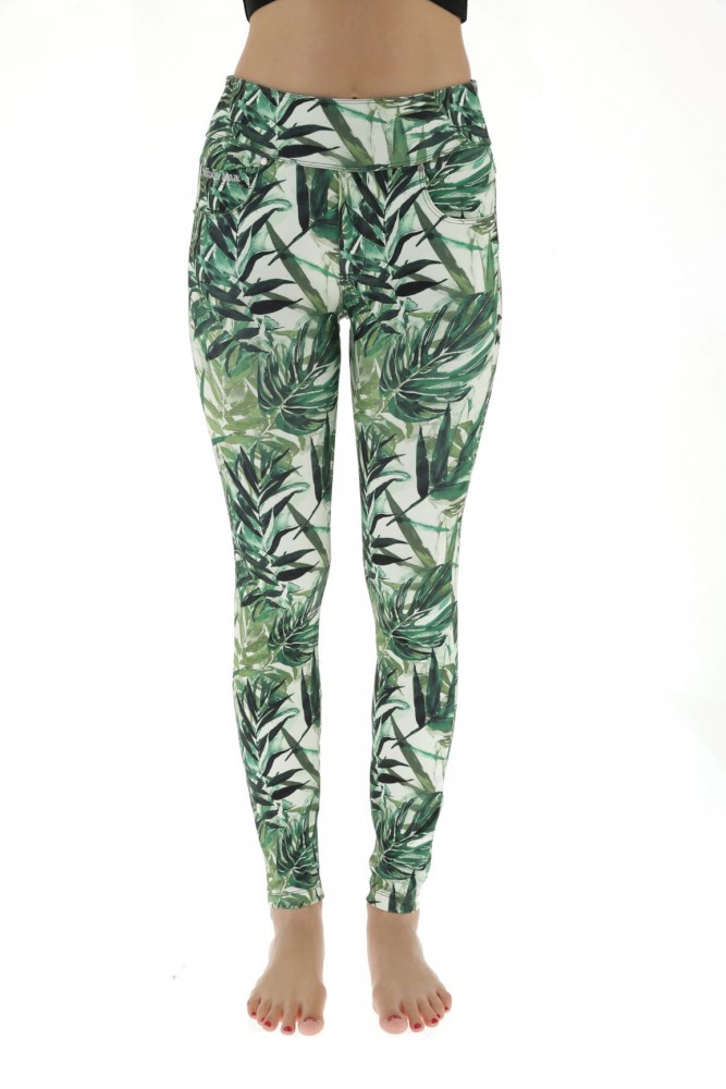 N.O.W.® HLAČE, VIŠJI PREPOGLJIV PAS, S TROPSKIM POTISKOM, SLIM FIT