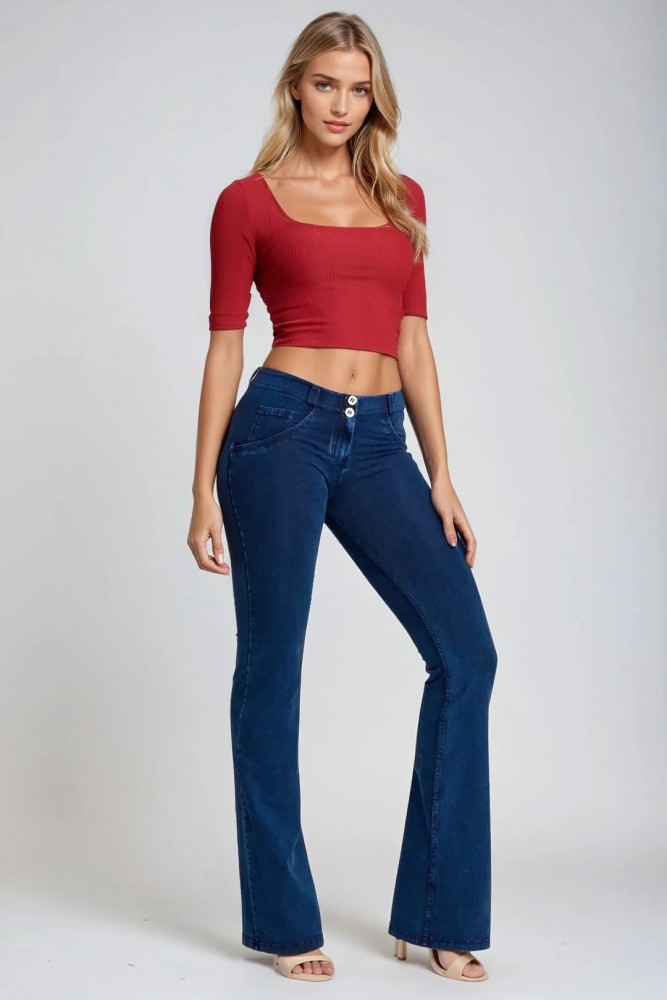 WR.UP® push up – normalen pas, flare kroj, temen denim, organski bombaž