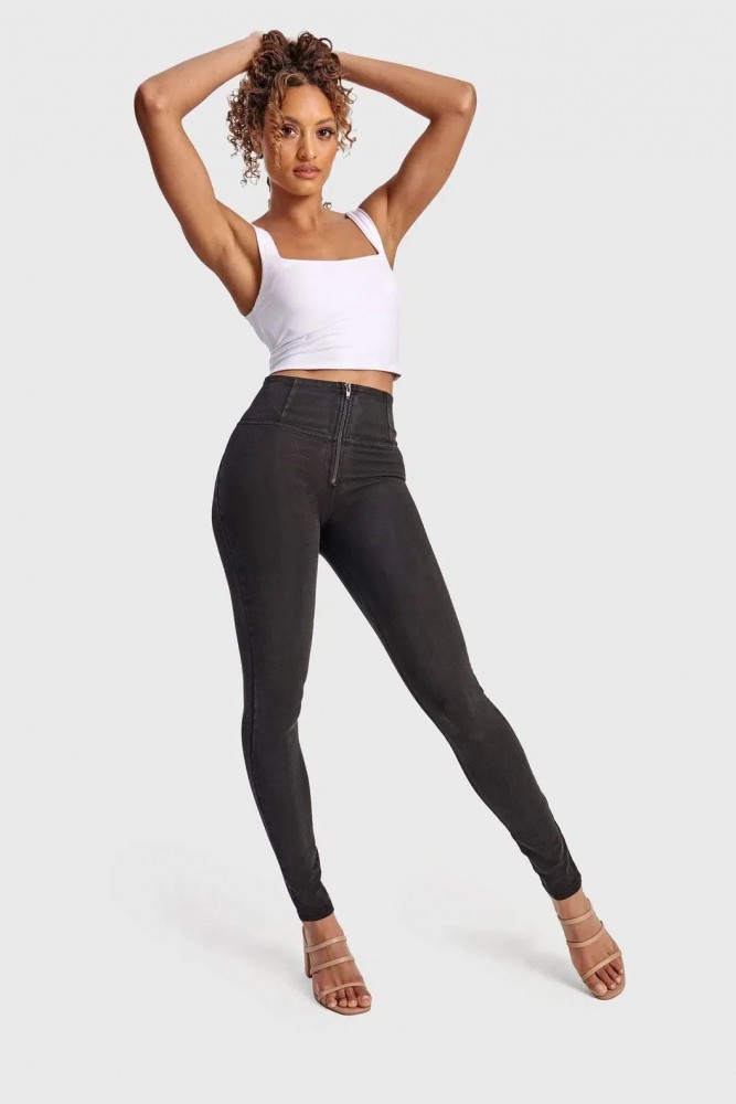  WR.UP®, VISOK PAS, SKINNY, ČRN DENIM S TEMNIMI ŠIVI, 