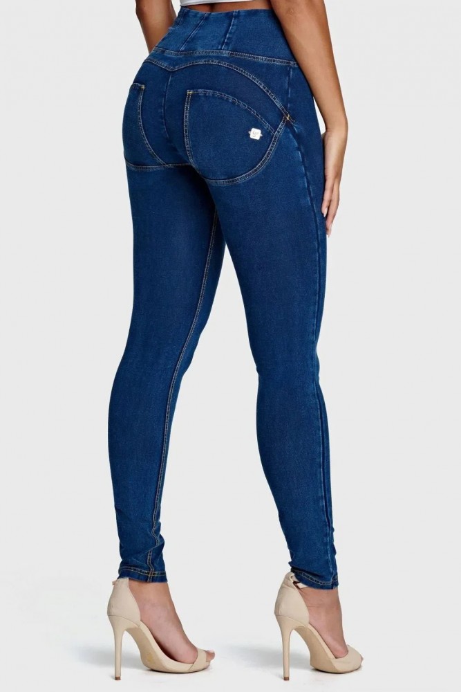 WR.UP®, VISOK PAS, SKINNY, ORGANSKI BOMBAŽ, TEMEN DENIM Z RUMENIMI ŠIVI