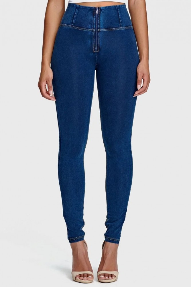 WR.UP®, VISOK PAS, SKINNY, ORGANSKI BOMBAŽ, TEMEN DENIM Z RUMENIMI ŠIVI