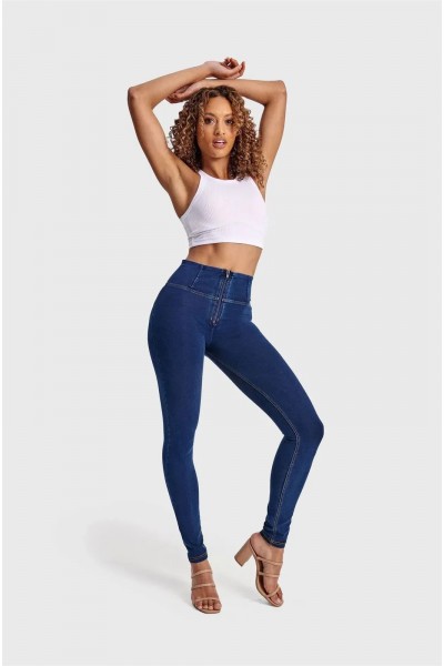 WR.UP®, VISOK PAS, SKINNY, ORGANSKI BOMBAŽ, TEMEN DENIM Z RUMENIMI ŠIVI