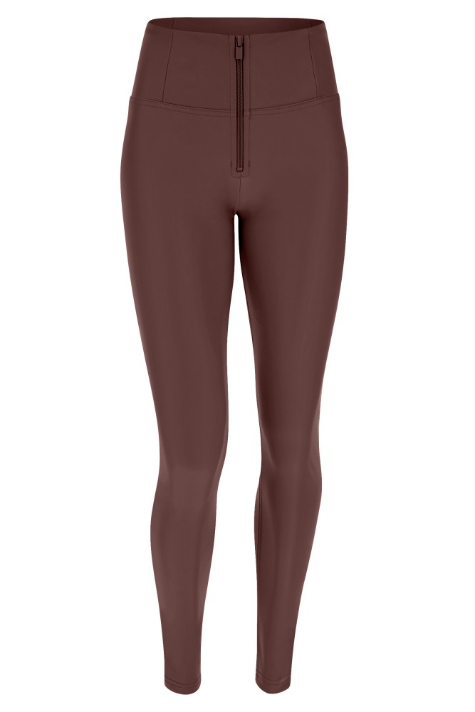 WR.UP® SKINNY HLAČE IZ EKOLOŠKEGA USNJA V VISOKEM PASU, RJAVE