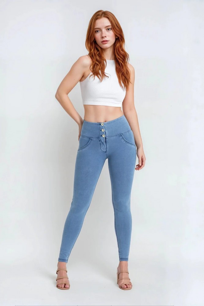 WR.UP ® Push Up skinny hlače z visokim pasom in gumbi, 