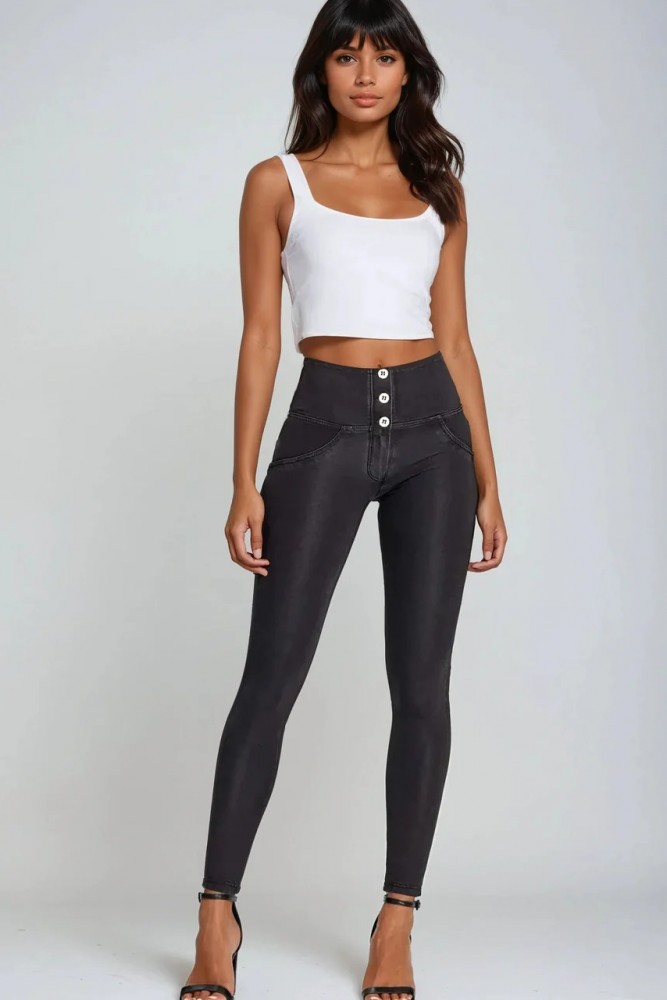 WR.UP® Push Up skinny hlače z visokim pasom in gumbi,