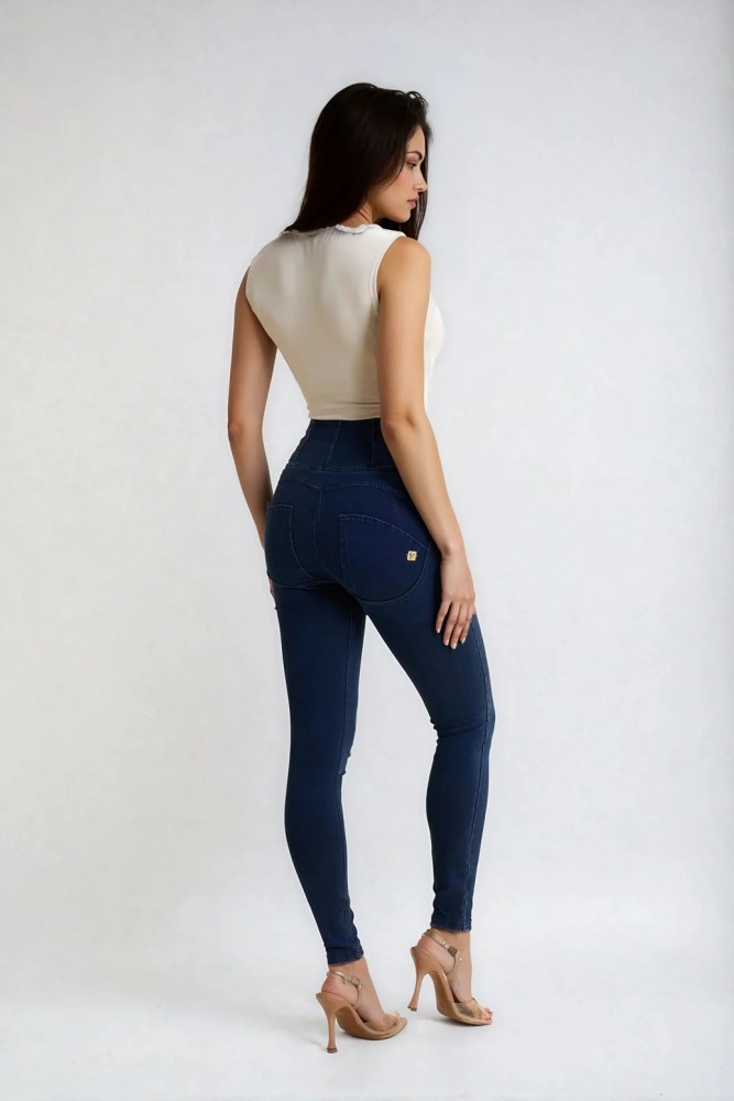 WR.UP® traper, visoki struk, normalna dužina, s patentnim zatvaračem, tamno plave s plavim šavovima