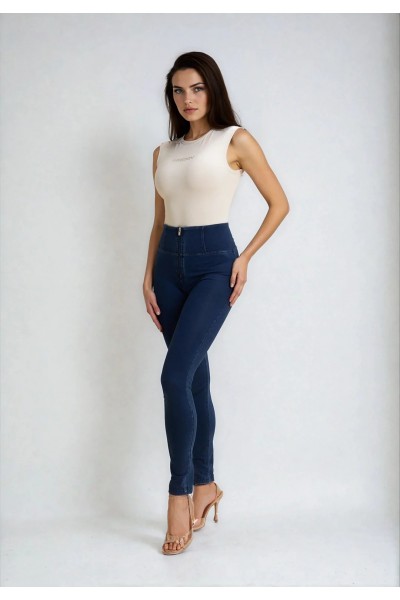 WR.UP® traper, visoki struk, normalna dužina, s patentnim zatvaračem, tamno plave s plavim šavovima