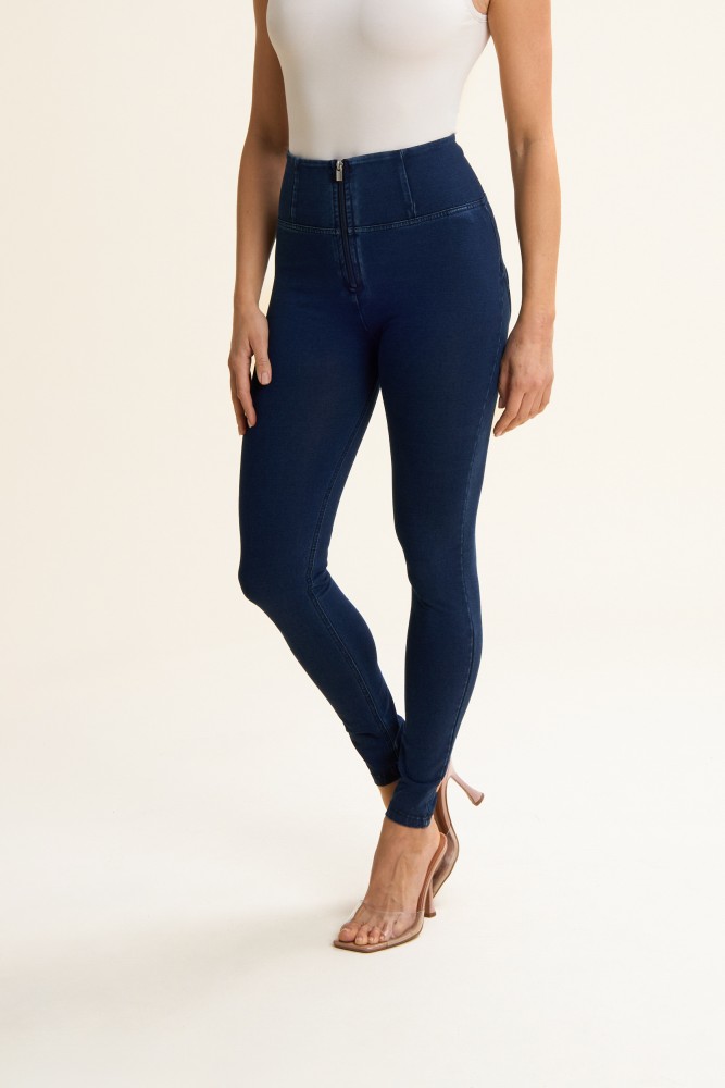 WR.UP® traper, visoki struk, normalna dužina, s patentnim zatvaračem, tamno plave s plavim šavovima