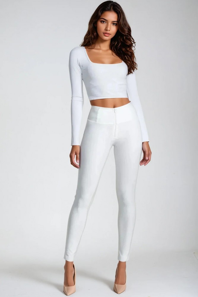 WR.UP® push up, superskinny hlače iz umetnega usnja z visokim pasom