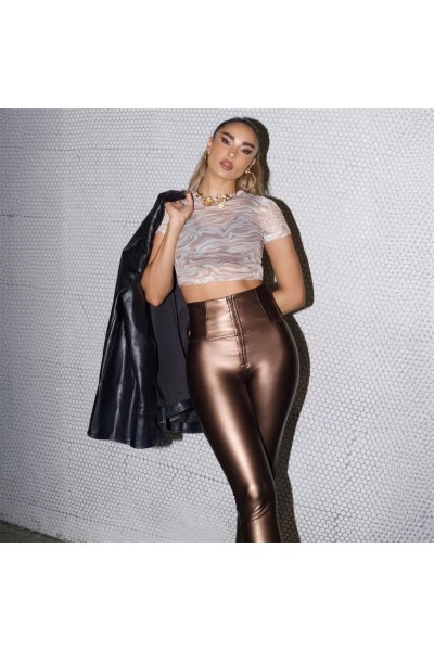 WR.UP®  HLAČE  umetno usnje, izjemno visok pas, bronze