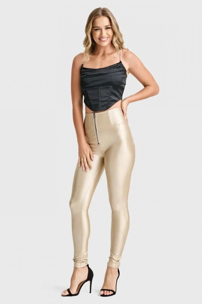 WR.UP®  HLAČE  umetno usnje, izjemno visok pas,  zlate