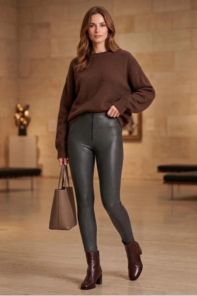WR.UP® superskinny hlače iz umetnega usnja z vzorcem kačje kože in visokim pasom